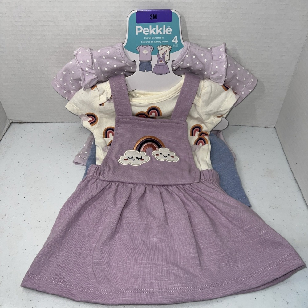 Baby's Pekkle Overall & Shorts 4 pieces Set Purple (Clouds) Size 3M NWT